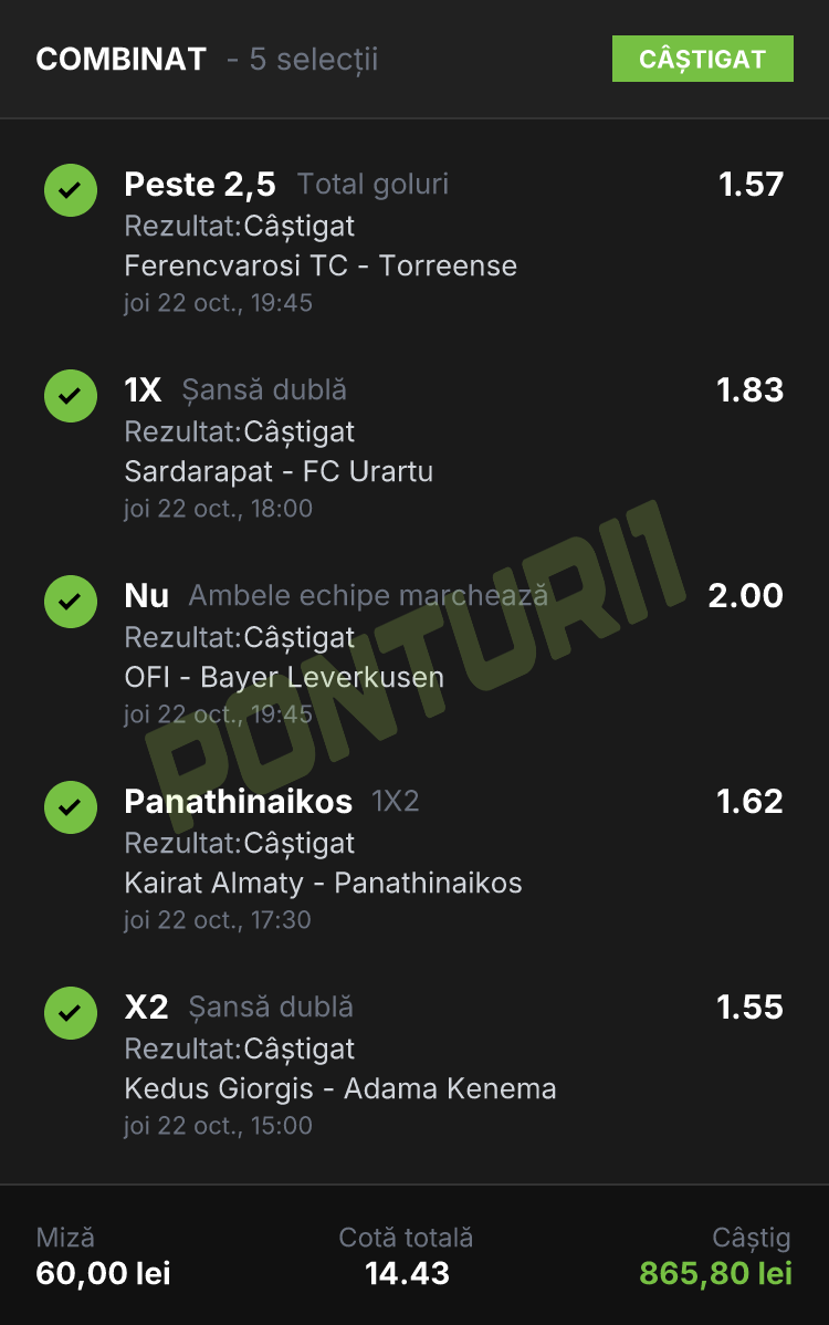 Biletul PONTURI1 de ieri